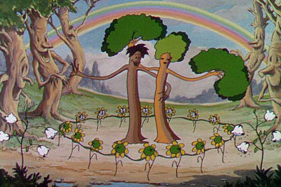 A frame from "Flowers and Trees", the first color cartoon in history.