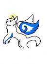 A bad drawing of a white and blue wolf..with wings